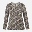 Black Cream Leaf Print Notch Neck Long Sleeve Tuni