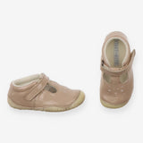 B Shoes patent T bar taupe 