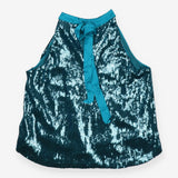 Teal Liquid Sequin Halter Top – Draped Party Style