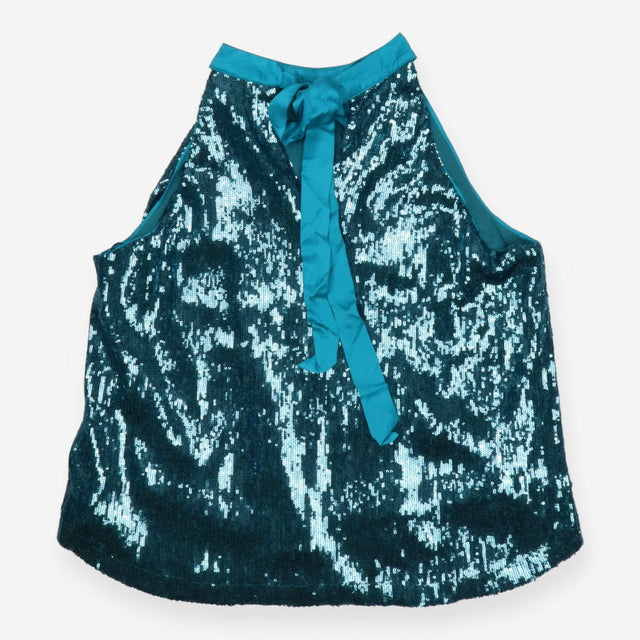 Teal Liquid Sequin Halter Top – Draped Party Style