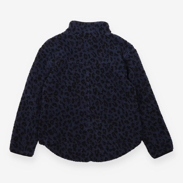 Jacket Navy Leopard Print Sherpa Fleece Full Zip