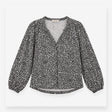 Printed Button Front Long Sleeve Blouse Black Whit