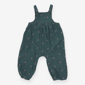 Green Cord Dungarees with Roses