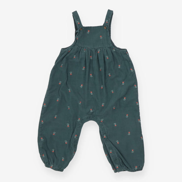 Green Cord Dungarees with Roses