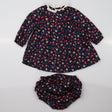 White Frill Collared Dress Navy with Multi Coloure