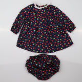 White Frill Collared Dress Navy with Multi Coloure