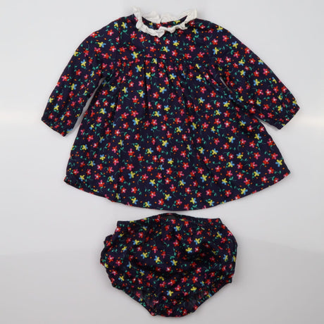 White Frill Collared Dress Navy with Multi Coloure