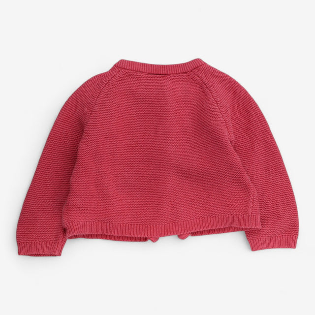 Knit cardigan pink with dog applique