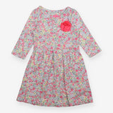 Dress Long Sleeve Floral with Pink Flower Applique