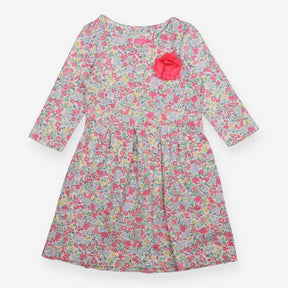 Dress Long Sleeve Floral with Pink Flower Applique