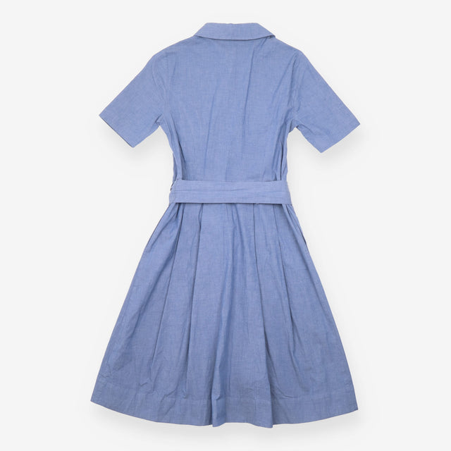 Dress Light Denim Cotton Blend Shirt Midi Tie Wais