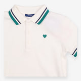 White Polo Shirt with Green Heart