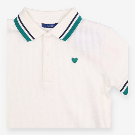White Polo Shirt with Green Heart