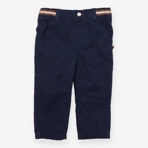 Navy chino trousers with brown stripes