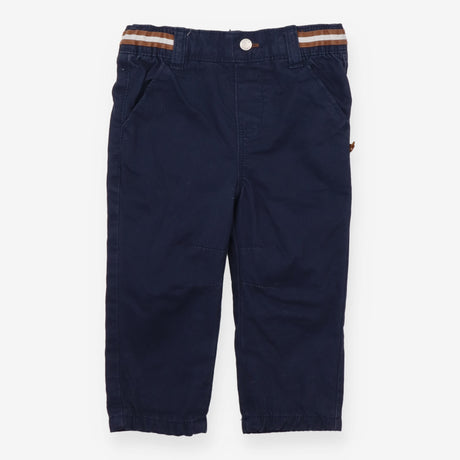 Navy chino trousers with brown stripes