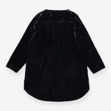 Velvet Dress Black V Neck Button Front Long Sleeve