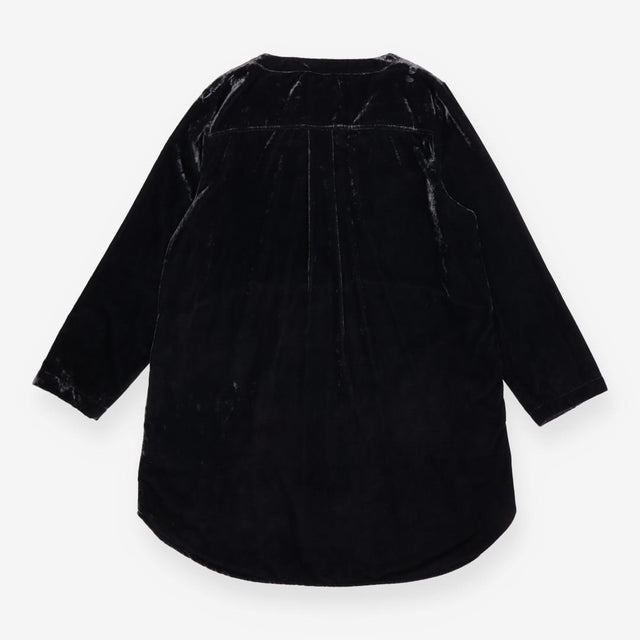 Velvet Dress Black V Neck Button Front Long Sleeve