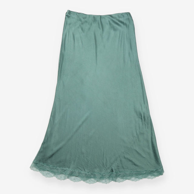 Midi Skirt Lace Trim Dark Sage Long