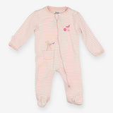 Pink stripe sleepsuit with bunny and butterfly