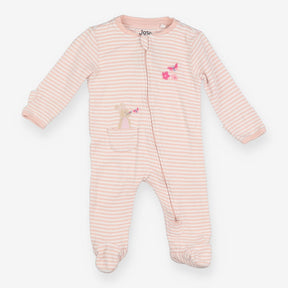 Pink stripe sleepsuit with bunny and butterfly