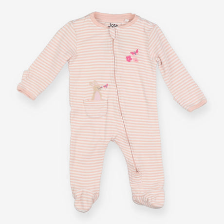 Pink stripe sleepsuit with bunny and butterfly