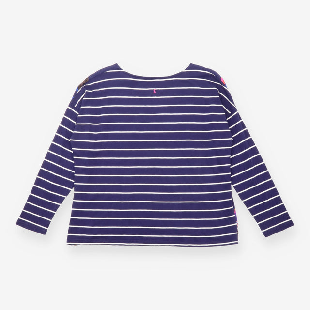 Top Navy Floral Stripe Oversized Batwing Sleeve
