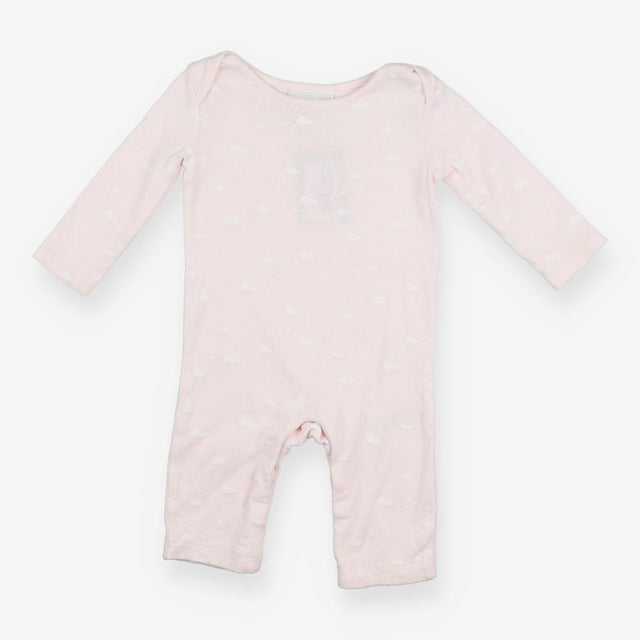 Sleepsuit pink with night sky clouds stars moons