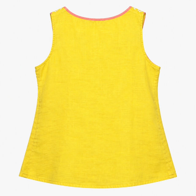 Linen Top Embroidered Neckline Sleeveless Tank