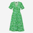 Dress V-Neck Button Front Abstract Print Green