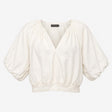 Top 100% Linen V-Neck Puff Sleeve Loire Off White