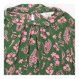 Blouse Green Pink Floral Silk High Neck
