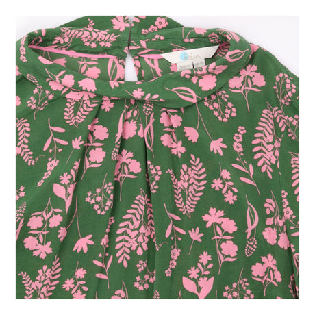 Blouse Green Pink Floral Silk High Neck