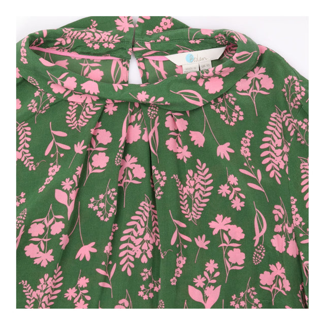Blouse Green Pink Floral Silk High Neck