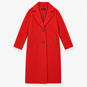 Red Wool Blend Single Breasted Coat