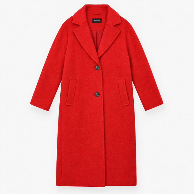 Red Wool Blend Single Breasted Coat