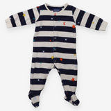Sleepsuit velour blue white stripe stars