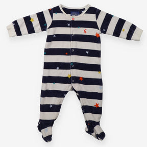 Sleepsuit velour blue white stripe stars