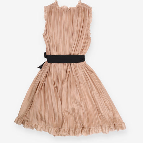 Blush Pink Pleated Silk Dress Black Sash