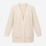 Cardigan Cream Open Front Pockets Cotton Knit