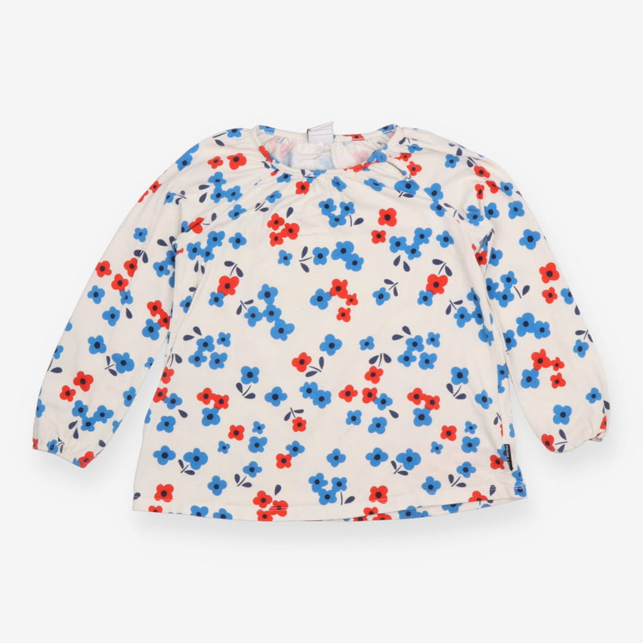 Tee white LS red blue flowers