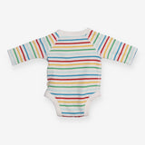 Wrap bodysuit white rainbow striped