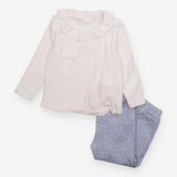 Pyjamas white LS top blue bottoms white flower 