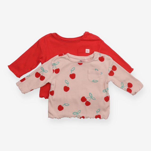 Top long sleeve pink rib cherry red rib 2 Pack