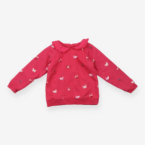 Sweater collar pink birds flowers