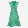 Midi Wrap Dress Animal Print Ruffle Collar and Sho