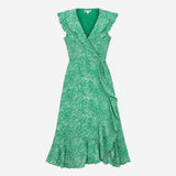 Midi Wrap Dress Animal Print Ruffle Collar and Sho