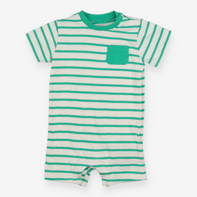 Romper Jersey Green Striped Pocket