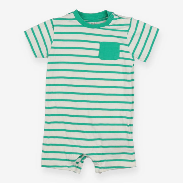 Romper Jersey Green Striped Pocket