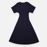 Maxi Dress in Navy with Red Polka Dots and Wrap Fr