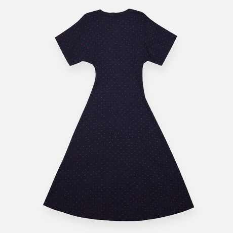 Maxi Dress in Navy with Red Polka Dots and Wrap Fr